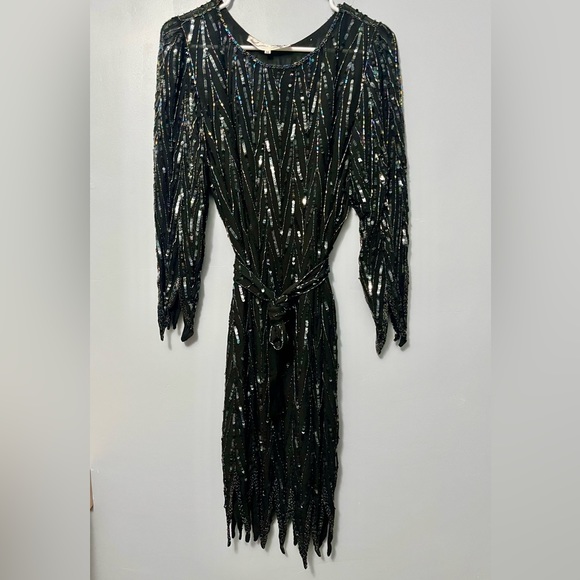 Lillie Rubin Vintage Silk Asymmetrical Hemline Dress w/Sequins and Beading - Picture 1 of 10